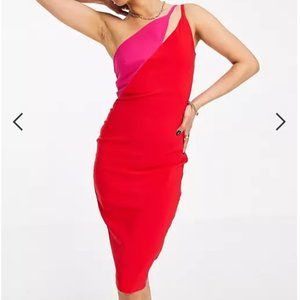Vesper contrast midi dress in red and pink